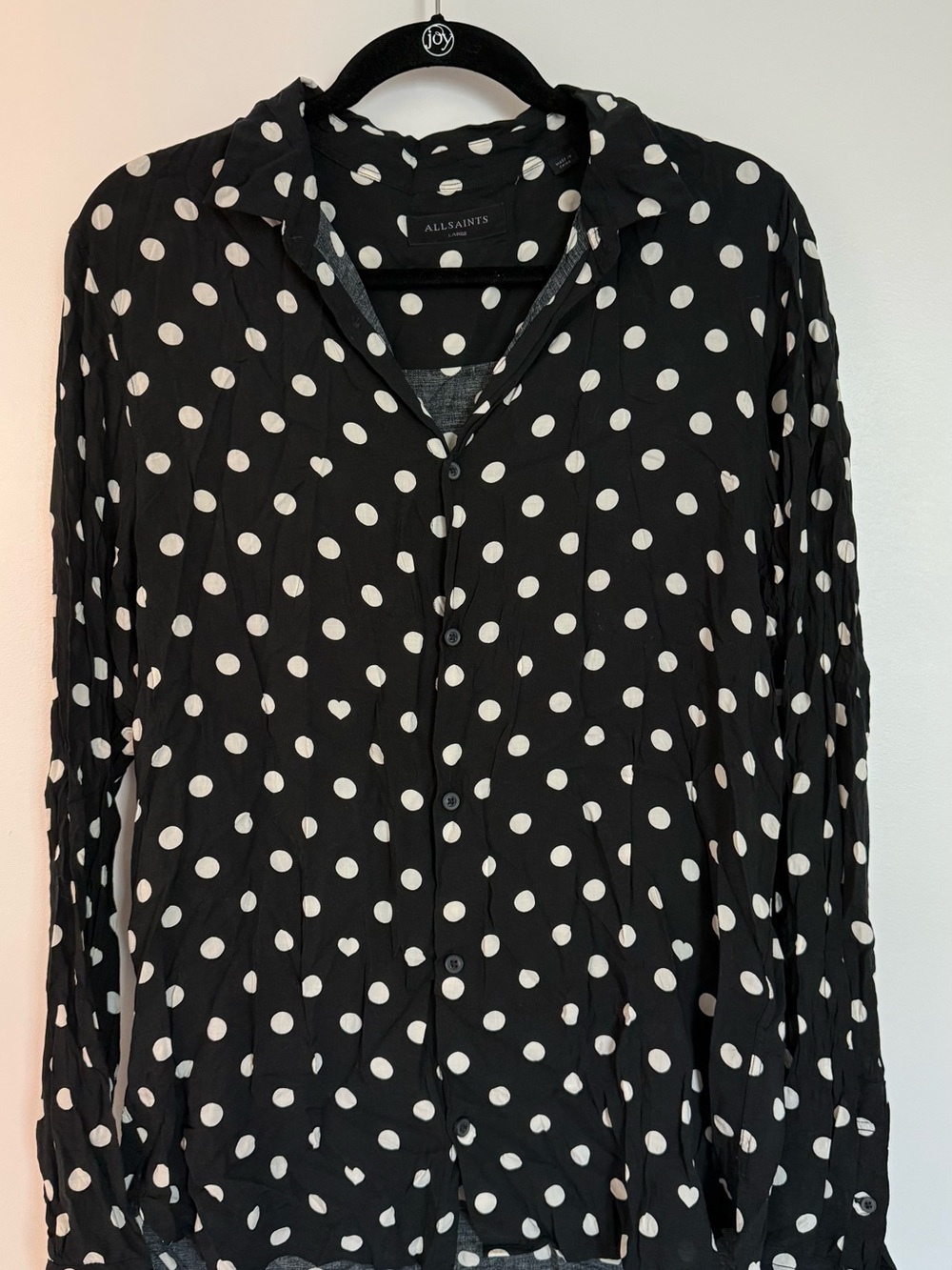 AllSaints Black and White Polka Dot Button-Down Shirt